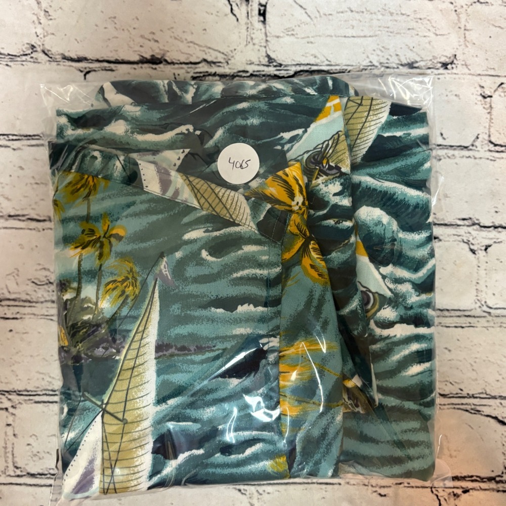 Tommy Bahama Mens Large Rayon Sailboat Palm Tree Nautical Camp Shirt Teal Blue - Picture 9 of 9